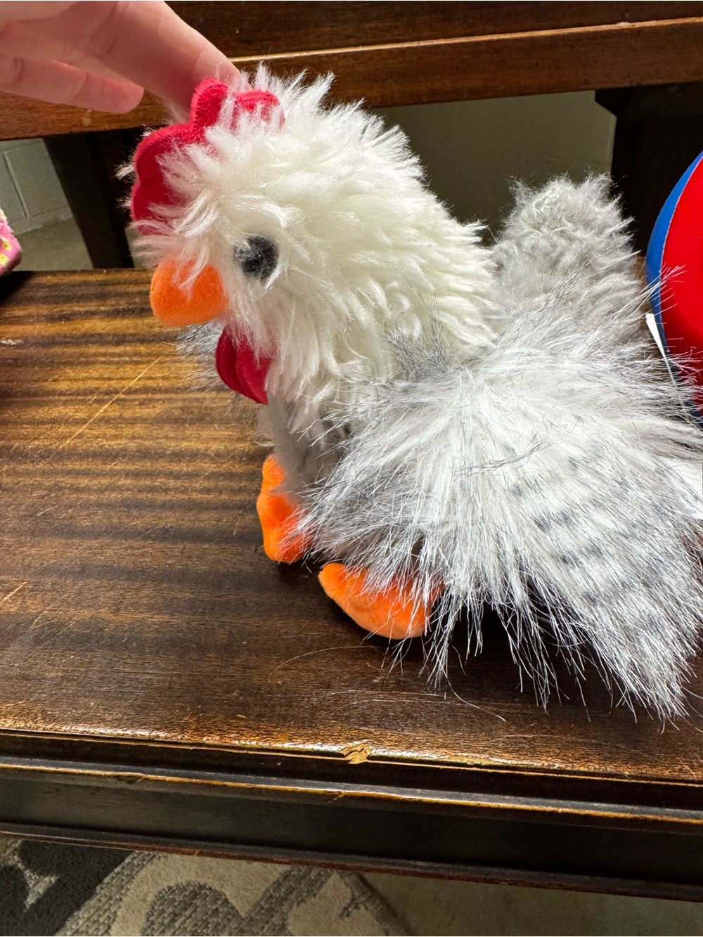 Plush Chicken Small Pet Toy - White & Gray with Orange Accents